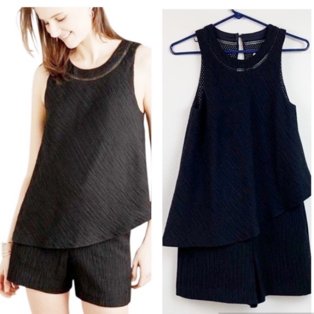 Anthropologie Elevenses Santa Ana Tiered Bodice crinkle stretch romper jumpsuit